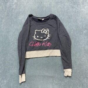 Hello Kitty Pajama Top Womens Small Gray Cotton Round Neck Long‎ Sleeve Pullover